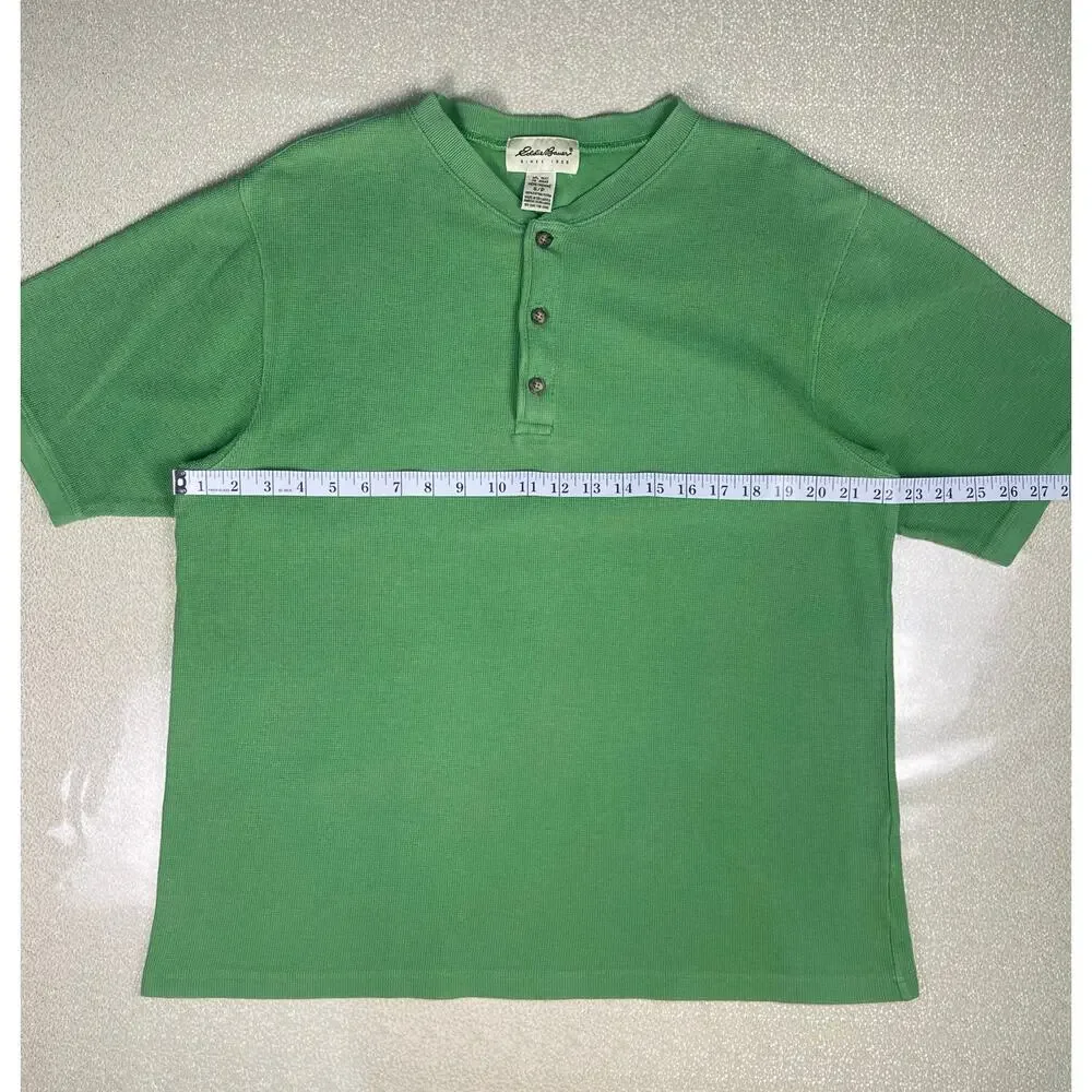 Vintage Eddie Bauer Green Waffle Knit Cotton Henley Tee Men’s Small - Picture 8 of 9